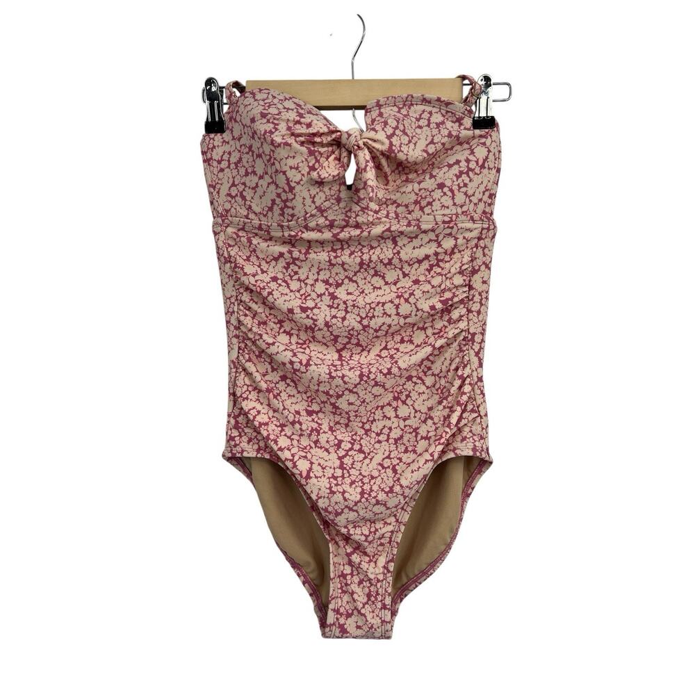 Kona Sol Pink Cream Floral Strapless One-Piece Swimsuit